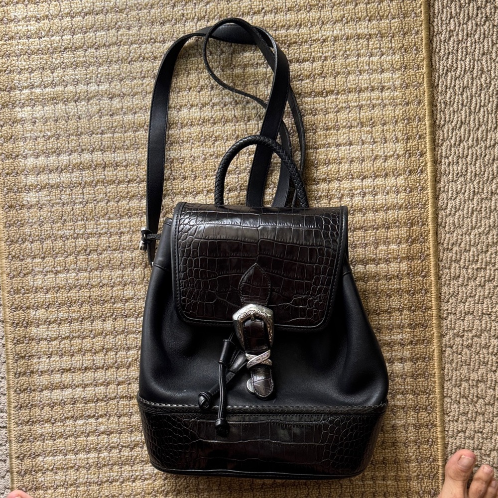 Brighton Black Croc-Embossed Backpack